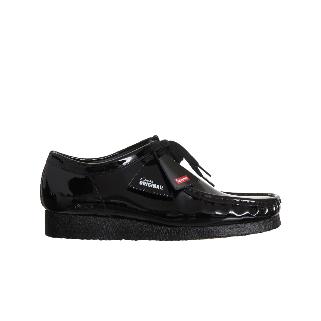 Wallabee Clarks x Supreme en cuir verni noir