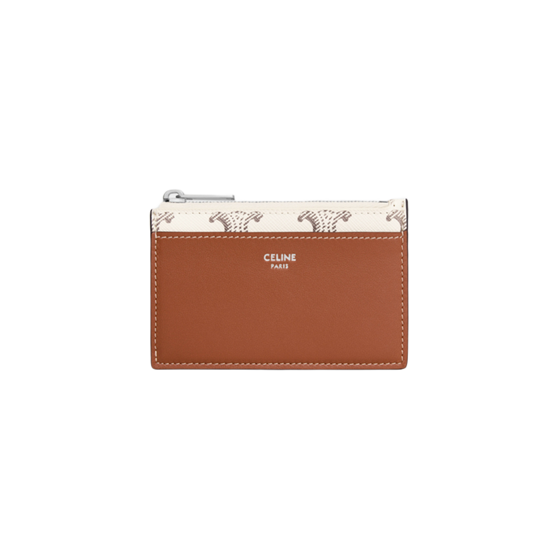 Celine Zipped Card Holder in Triomphe Canvas & Lambskin Tan