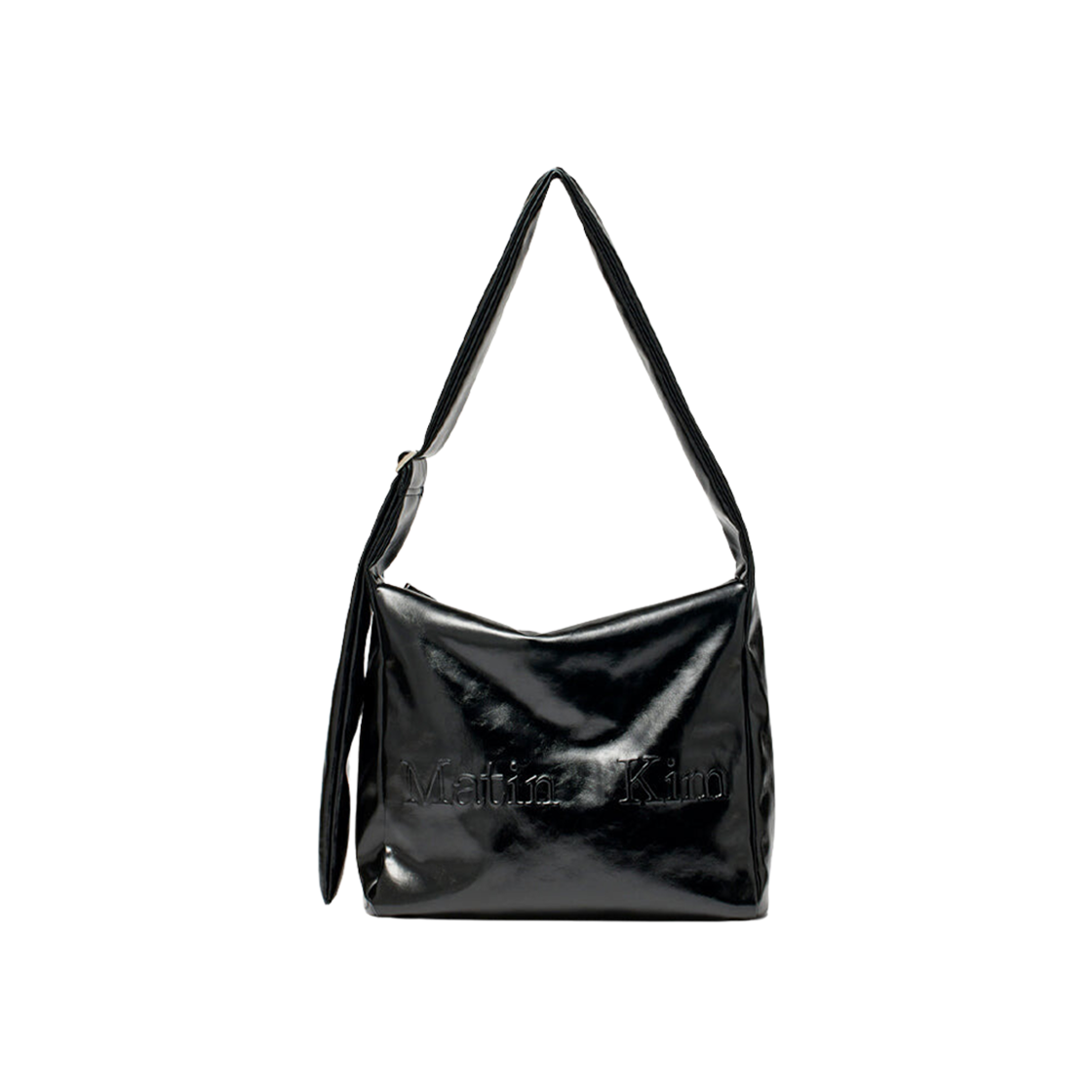 【MATIN KIM】EMBOSSED LOGO LEATHER SHOULDER BAG Matin Kim Embossed Logo Leather Shoulder Bag in Burgundy