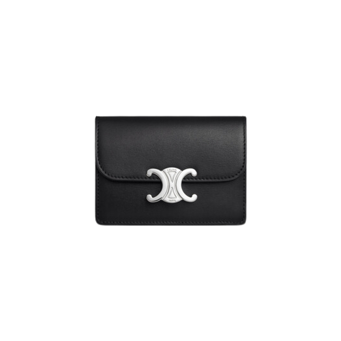 財布・小物その他 Celine Card Holder with Flap in Shiny Calfskin Black CELINE Shiny Calfskin Triomphe Flap Card Holder Black