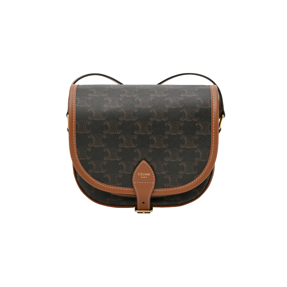 Celine Medium Folco Bag in Triomphe Canvas and Calfskin Tan