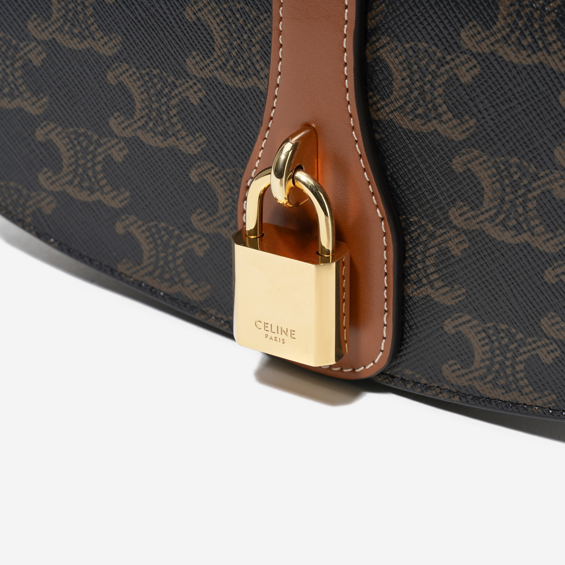 クラッチバッグ CELINE LEATHER AND TRIOMPHE CANVAS TABOU POUCH WITH STRAP Clutch on Strap Tabou in Triomphe Canvas and Calfskin Tan