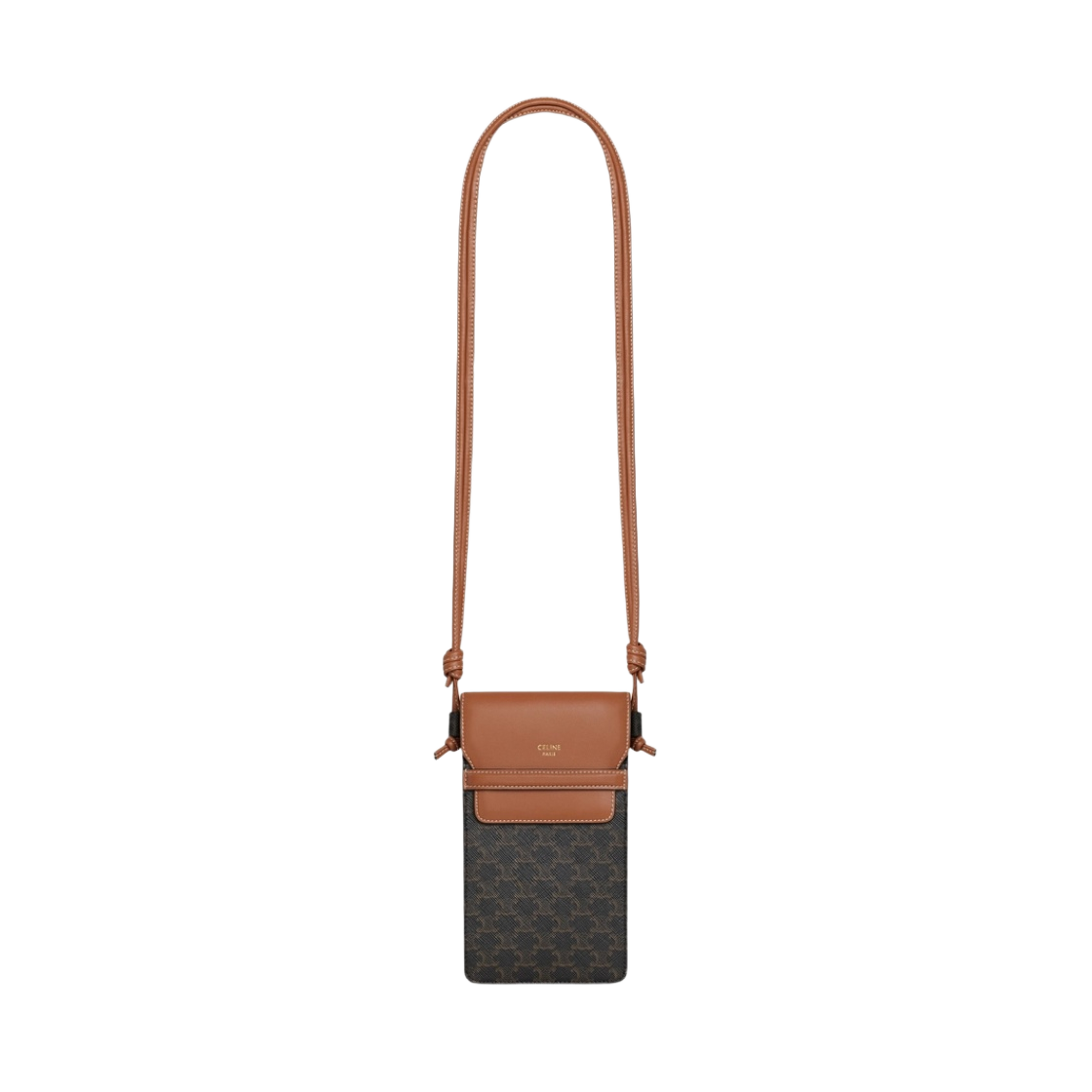 Celine Phone Pouch with Flap in Triomphe Canvas and Lambskin