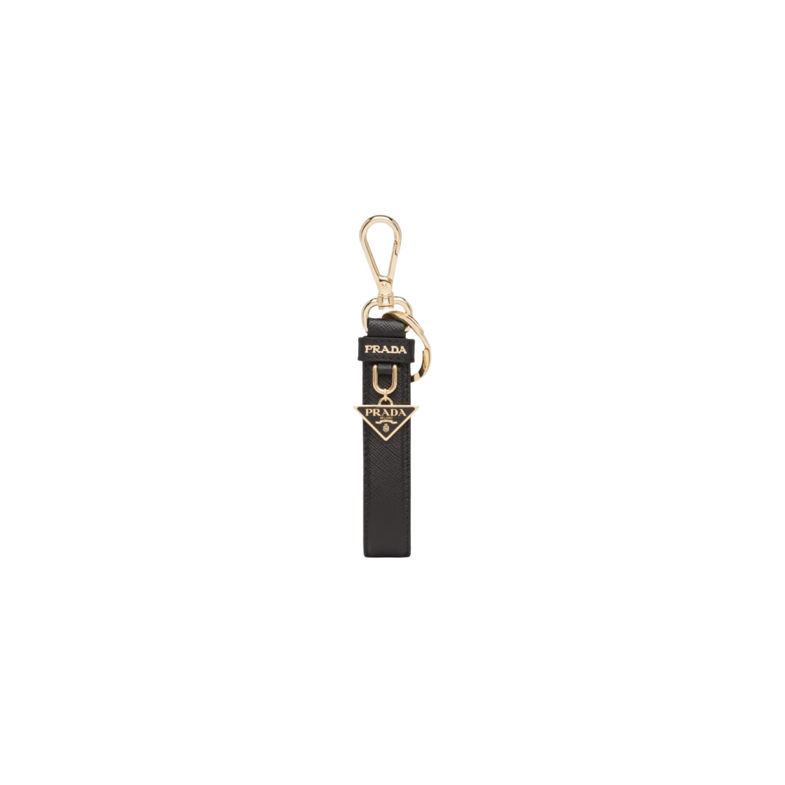 Prada Saffiano Leather Triangle Logo Keyring Black Gold | eBay