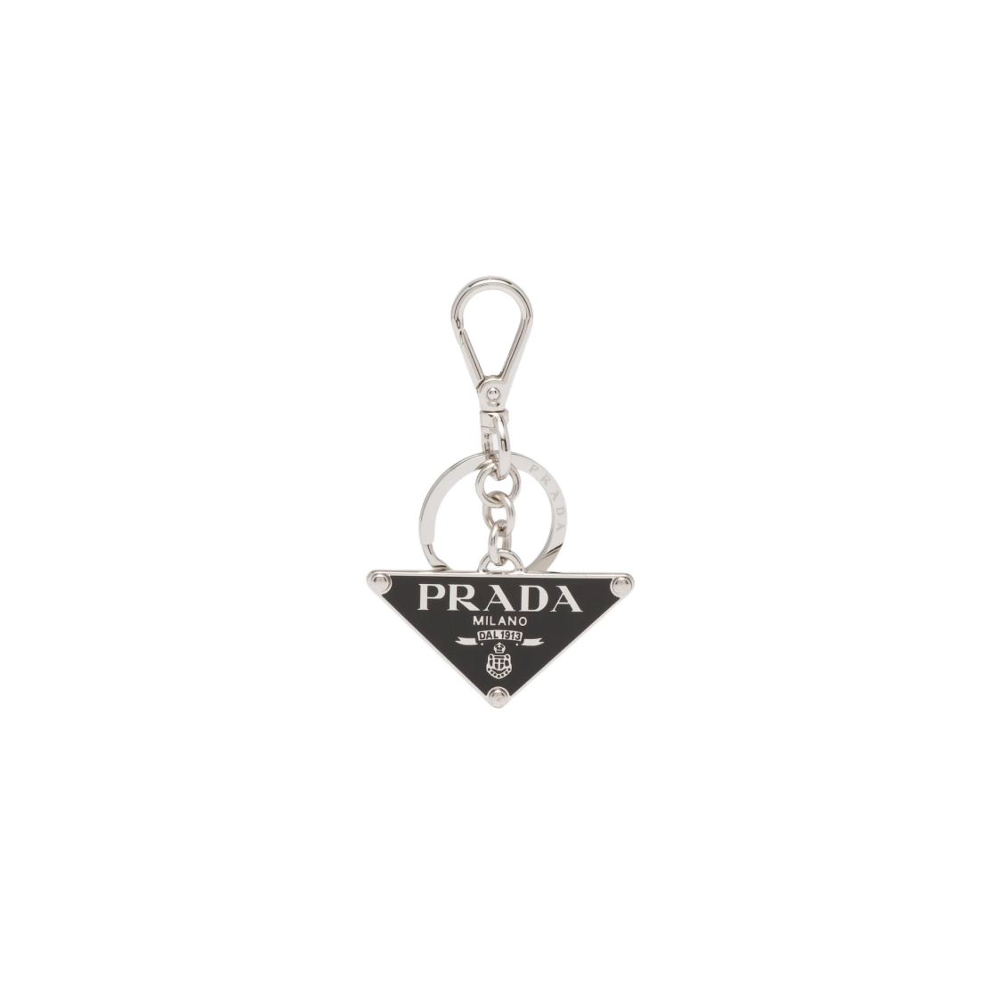 ★PRADA★ Triangle Logo Keyring Gold Black 1PS05766AF019F 1P Prada Saffiano Leather Triangle Logo Keyring Black Gold | eBay