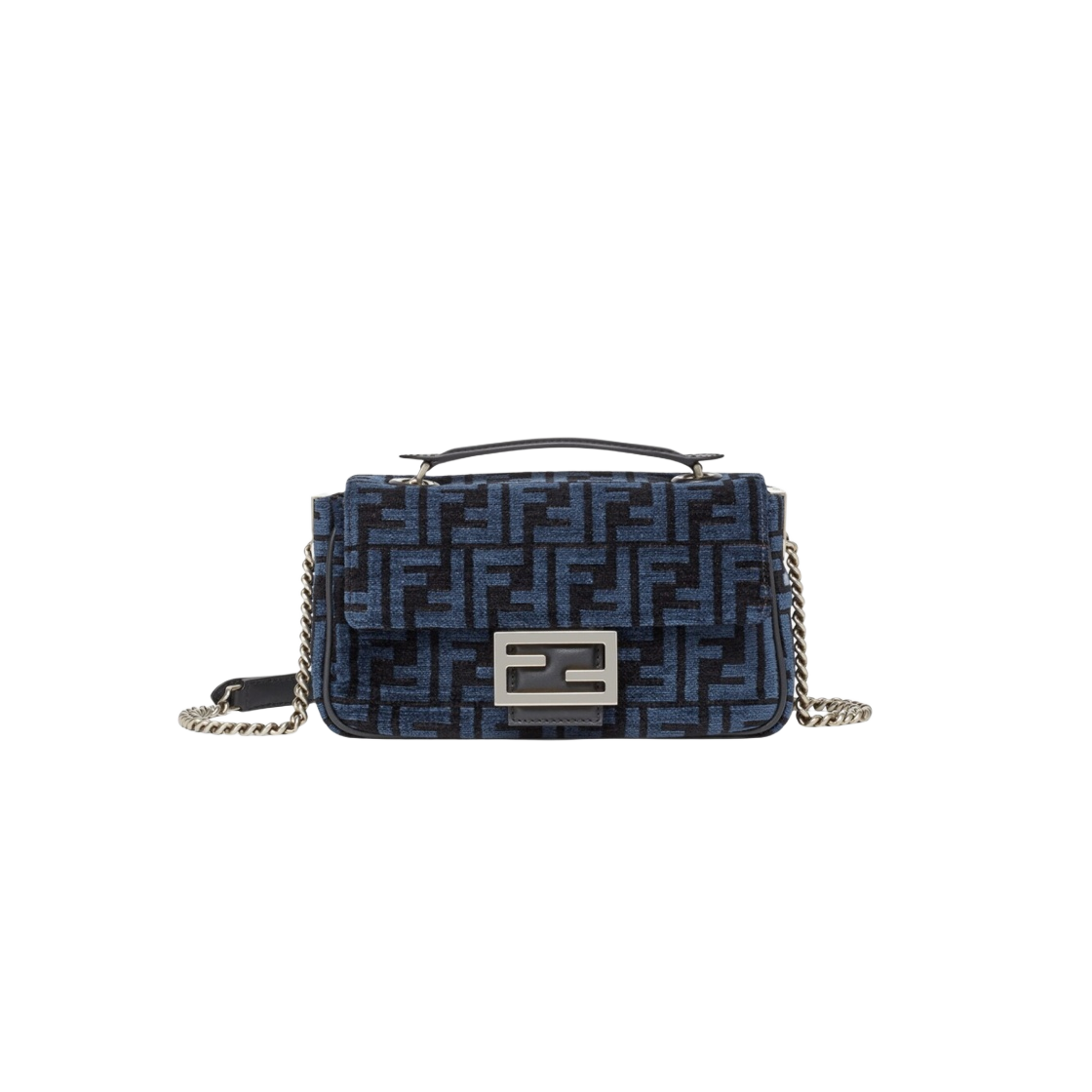 FF Tapestry Fabric ☆FENDI☆ Baguette Chain Midi バッグ GLEY Fendi Baguette Chain Midi FF Tapestry Fabric Bag Dark Blue