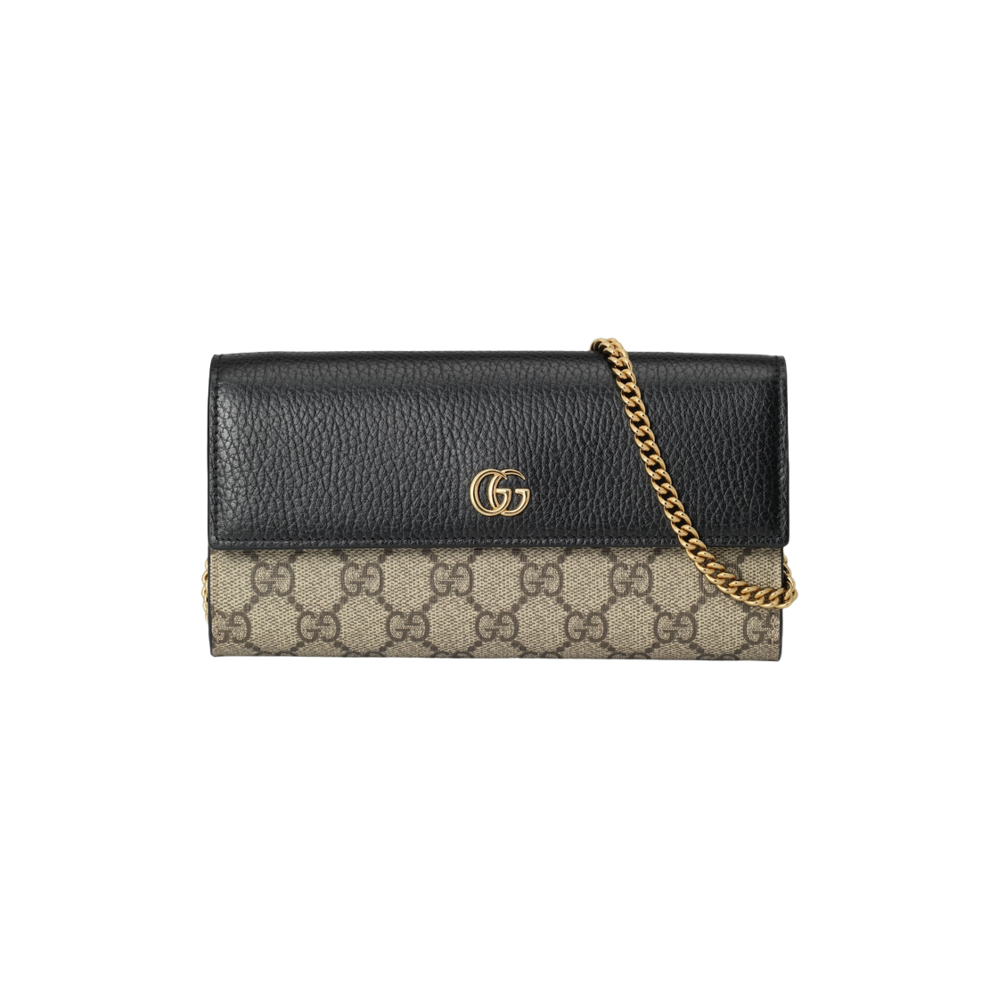 Gucci GG Marmont Chain Wallet Black Leather GG Supreme | eBay